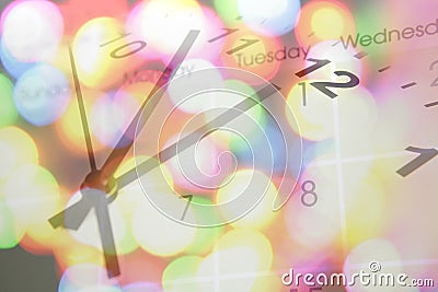 Clock, calendar and lights. Stock Photo