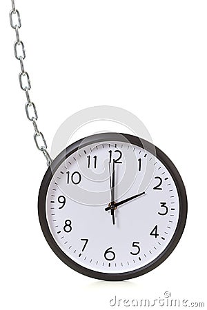 Clock is chained, the concept of time management. Stock Photo