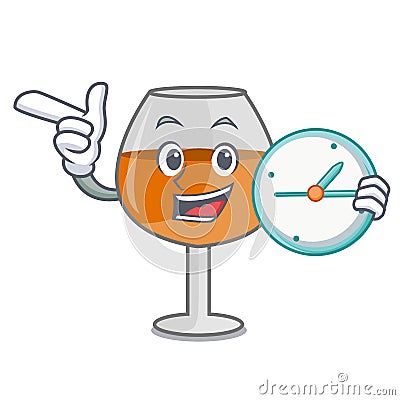 With clock cognac ballon glass character cartoon Vector Illustration