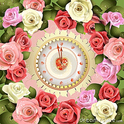 Clock design with roses Vector Illustration