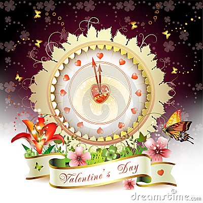 Clock design with Valentine's day theme Vector Illustration