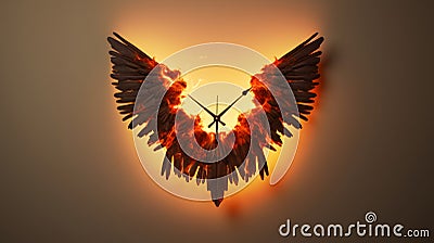 Clock Design with Wings of the Burning Phoenix Stock Photo