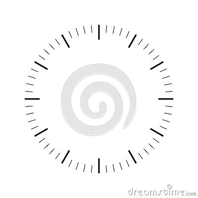 Clock face. Blank hour dial. Dashes mark minutes and hours. Simple flat vector illustration Vector Illustration