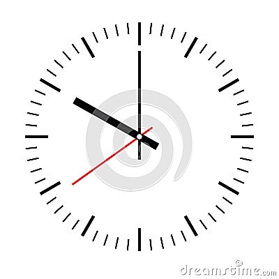 Clock face. Blank hour dial with hour, minute and second hand. Dashes mark minutes and hours. Simple flat vector Vector Illustration