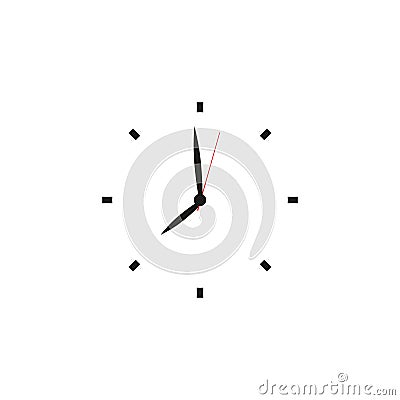 Clock face. Blank hour dial with hour, minute and second hand. Dashes mark minutes and hours. Simple flat vector Vector Illustration