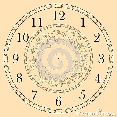 Clock face decorated with doodle flowers Vector Illustration