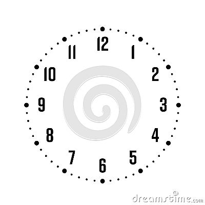 Clock face. Hour dial with numbers. Dots mark minutes and hours. Simple flat vector illustration Vector Illustration