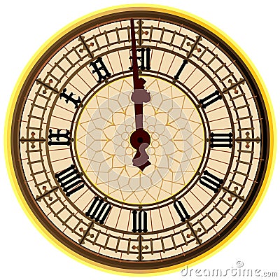 Big Ben Midnight Clock Face Vector Illustration