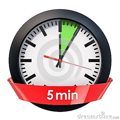 Clock face with 5 minutes timer. 3D rendering Stock Photo