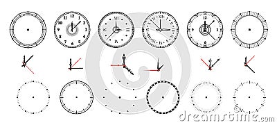 Clock face. Vintage and modern watch dial with decorative and minimal arrows. Roman or Arabic numerals and pointers Vector Illustration