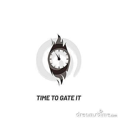 Clock in fire. Time logo - vector. Burning wall watch with flames isolated on white background in flat vector Vector Illustration