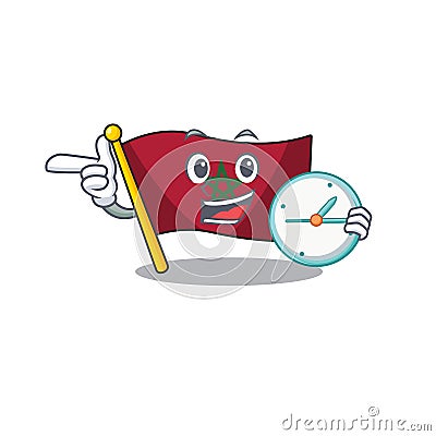 With clock flag morocco cartoon shaped the mascot Vector Illustration