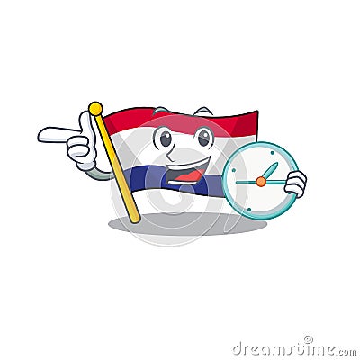 With clock flag netherlands with the mascot shape Vector Illustration