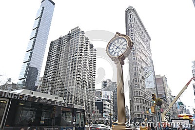 Clock by flat iron Building Editorial Stock Photo