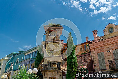 Clock on Gabriadze Theater in Tbilisi Stock Photo