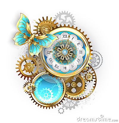 Clock and gear with butterfly Vector Illustration