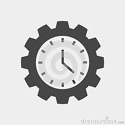 Clock in the gear-shaped case on the lite gray Vector Illustration