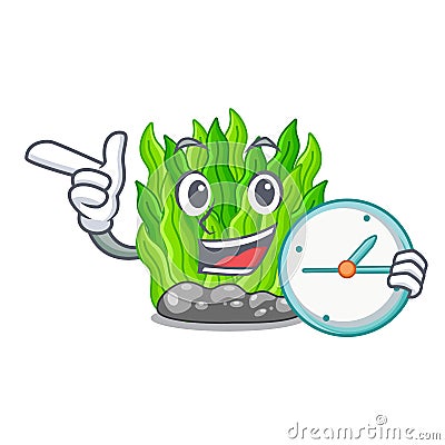 With clock green seaweed isolated with the character Vector Illustration