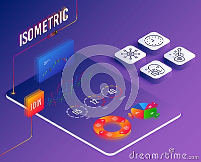 Clock, Guitar and Multichannel icons. Face declined sign. Time or watch, Acoustic instrument, Multitasking. Vector Vector Illustration