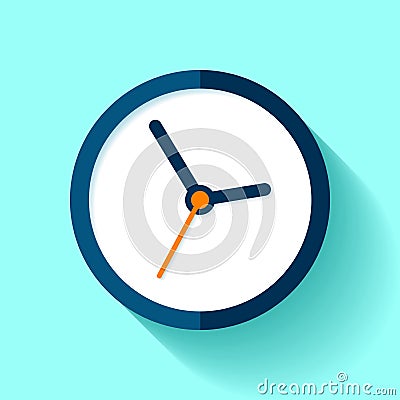 Clock icon in flat style, round timer on blue background. Simple business watch. Vector design element for you project Vector Illustration