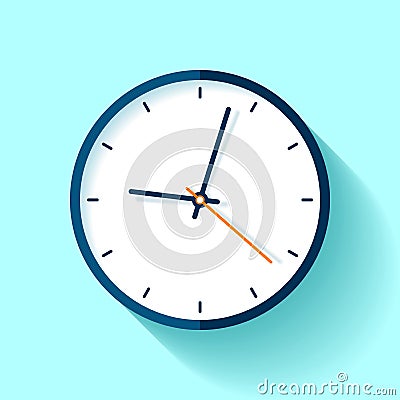 Clock icon in flat style, round timer on blue background. Simple watch. Vector design element for you business projects Vector Illustration