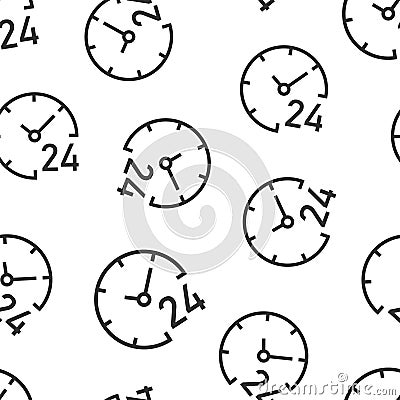 Clock 24/7 icon in flat style. Watch vector illustration on white isolated background. Timer seamless pattern business concept Vector Illustration