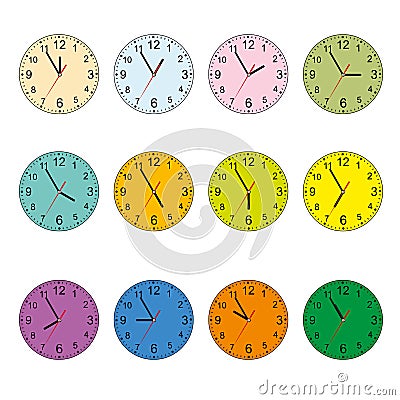 Clock Icon Set. Classic round wall clock isolated on white. Empty dial watch. Isolated on white background. Vector Vector Illustration