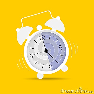 Clock icon in trendy flat style. Alarm clock, wake - up time. White clock on yellow background Vector Illustration