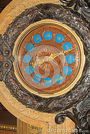 Clock inside of Opera National de Paris Grand Opera or Garnier Palace Editorial Stock Photo