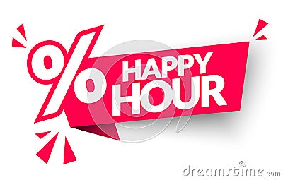 Vector Illsutration Happy Hour Label. Modern Web Banner With Percent Sign Vector Illustration