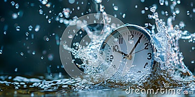 Clock Submerged in Water. Generative AI Stock Photo