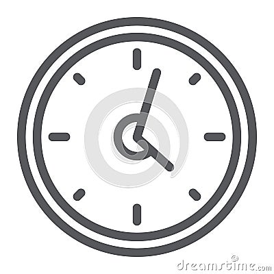 Clock line icon, hour and time, wall watch sign, vector graphics, a linear pattern on a white background. Vector Illustration