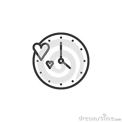 Clock with love hearts line icon Vector Illustration