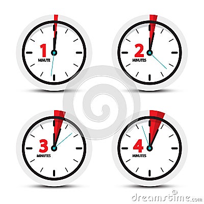 Clock. 1, 2, 3, 4 Minutes Time Icons. Vector Illustration