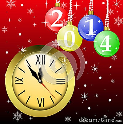 Clock and new-year marbles with the numbers of coming year Cartoon Illustration