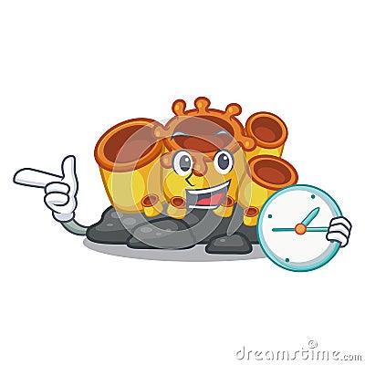 With clock orange sponge coral isolated with cartoon Vector Illustration