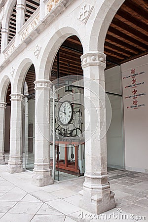 Clock in Palacio de Santa Cruz, Valladolid, Spain Editorial Stock Photo