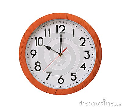 clock of pattern brown wood in ten o'clock isolated on white bac Stock Photo