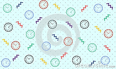 Clock Pattern with Memphis Style - Vector Vector Illustration