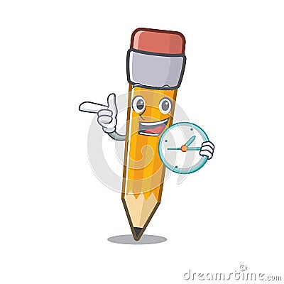 With clock pencil isolated with in the mascot Vector Illustration