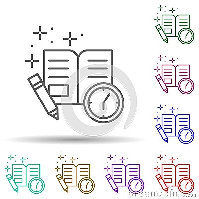 Clock pencil notebook multi color icon. Simple thin line, outline vector of managment icons for ui and ux, website or mobile Stock Photo