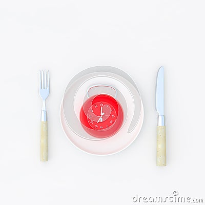 Clock in plate, Meal time concept. Stock Photo