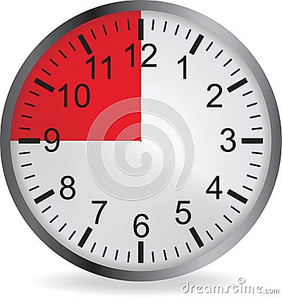 Clock with red 15 minute deadline Vector Illustration