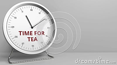 Clock with revealing TIME FOR TEA caption. Conceptual 3D rendering Stock Photo