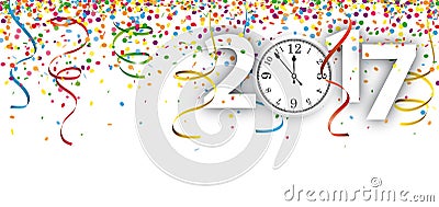 Clock 2017 Ribbons Long Card Vector Illustration