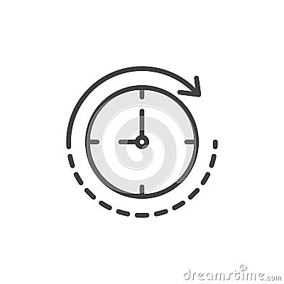 Clock with rotation arrow outline icon Vector Illustration