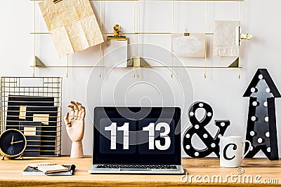 Clock screensaver on laptop Stock Photo