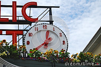 Clock at Seattle Pike Place Market Stock Photo