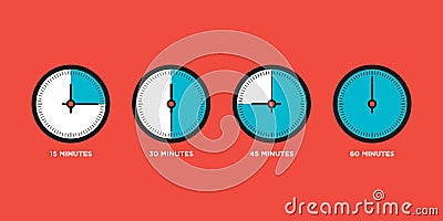 Clock. Set of time in one hour flat design vector illustration Vector Illustration