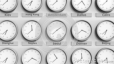 Clock Shows Tunis, Tunisia Time among Different Timezones. 3D Animation  Stock Video - Video of city, minute: 133764099